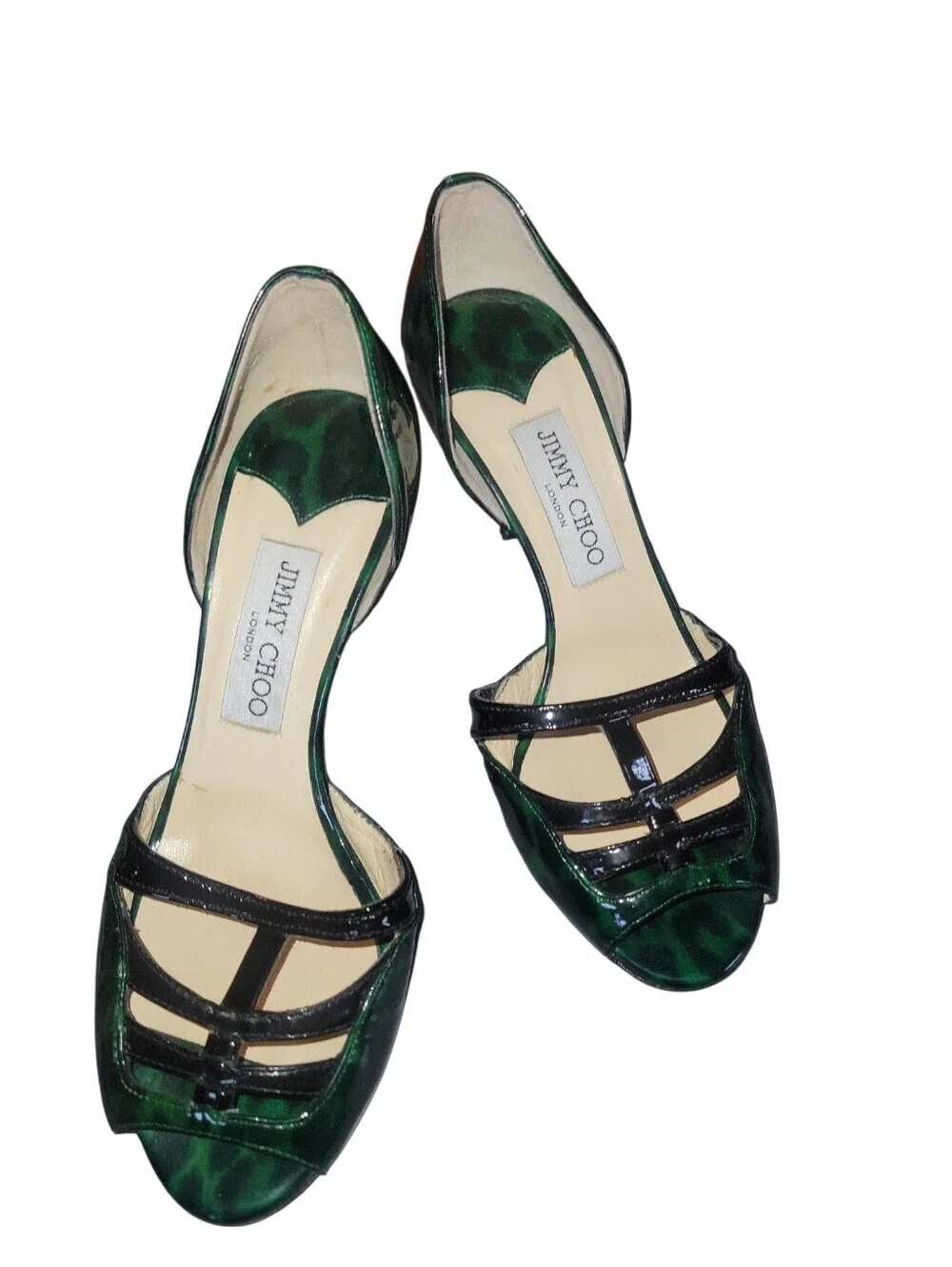 Jimmy Choo Green and Black Patent Leather D'Orsay 3.5